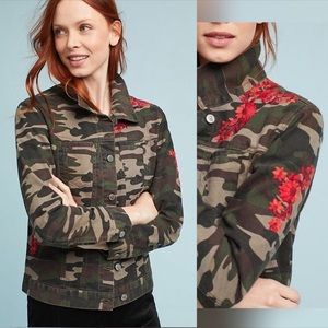 Pilcro Anthropologie Camo Utility Jacket w/ Floral Embroidery Size S